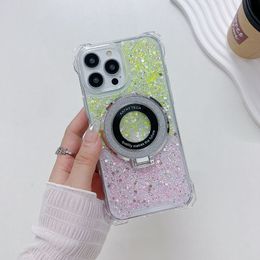 Stand Gradient Bracket phone case Bling Glitter iPhone case Magnetic Ring Holder Clear Plating Holder Bracket Case For iPhone 11 12 13 14 15 Pro Max Plus Soft Cover