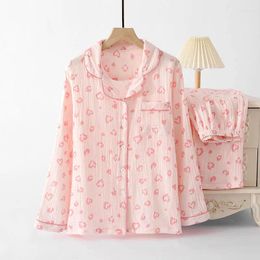 Home Clothing 2024 Spring Cotton Women's Pajamas Sets Loose And Soft Sleepwear For Homewear Lapel Long Sleeved Cardigans