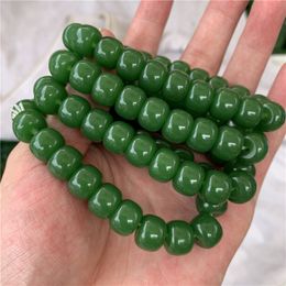 Natural Xinjiang Hetian jade jasper old type bead bracelet Apple bead spinach green bracelet