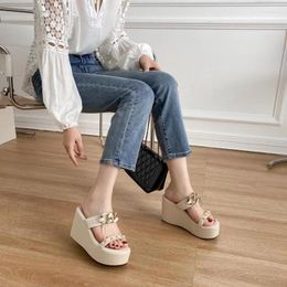 Slippers Wedges Shoes Platform Heels Ladies Summer Sexy Flip Flops Super High Mules Women Sandals Black Beige