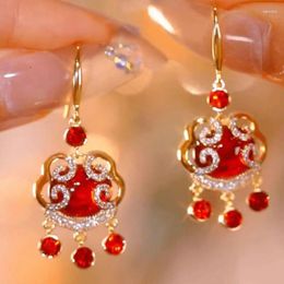 Dangle Earrings Chinese Style Lucky Safe Lock For Women Traditional Classic Peking Opera Mask Tassel Girls Jewellery 2024 Gifts