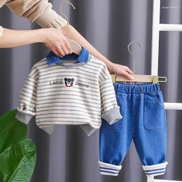 Clothing Sets Childrens Sweat Set 2024 Spring Autumn Casual Cartoon Striped Long Sleeve T-shirts Pants Clothes For Kids Boy 2 To 3 Years