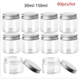 Storage Bottles 60pcs Jars Clear Aluminium Cap Empty Cosmetic Food Containers Travel Bottle Round Plastic Jar Face Cream Sample Pot