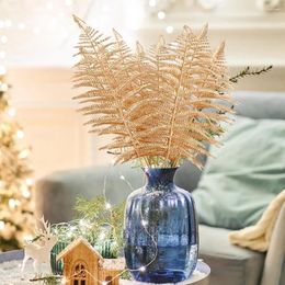 Decorative Flowers Wedding Decoration Artificial Plant Non-withering Realistic Reusable Plastic Faux Leaf Plants Golden For Home