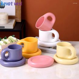 Mugs Creative Ceramic Cup Nordic Simple Coffee Saucer Set Round Ears Handle Water Mug Office Desktop Afternoon Tea Milk Cups