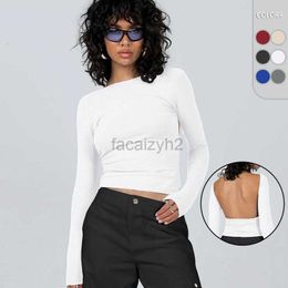 Women's T Shirt sexy Tees Y2K Long sleeved T-shirt Breathable Nylon Long sleeved Shirt Tight Bottom Shirt Women's Open Back Top tops