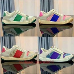 Designer Stripe Shoes Fashion Dirty Leather Lace-up Tennis Shoe Fabric Low Top Canvas Sports Casual Men Women Screener Sneaker with size ggitys 4WY2