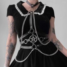 Belts UYEE Pentagram Waist Chain PU Leather Chest Harness Women Belt Body Bondage Lingerie Suspender Bra Cage Gothic Accessories