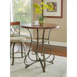 Carpets Round Height Pub Table Brushed Faux Medium Wood With "Matte Pewter And Bronze" Metal