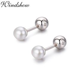 Cute 925 Sterling Silver Breadtype White Pearl Screw Back Stud Earrings For Women Girls Kids Piercing Jewelry Orecchini Aros 20118231031