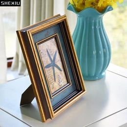 Frames Luxury Vintage Mosaic 6/7/10inch Po Frame Home Bedside Table Decor Retro Wooden Wedding Couple Pictures Gift