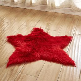 Carpets RAYUAN Star Shape Artificial Wool Carpet Sheepskin Hairy Faux Mat Seat Pad Fluffy Soft Area Rug Tapetes 60CM