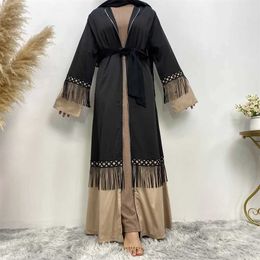 Ethnic Clothing New Muslim Ramadan Flow Sue lace patchwork long dress for women Dubai Turkish fashion zipper dress Abaya Arab Islamic loose eleg T240510