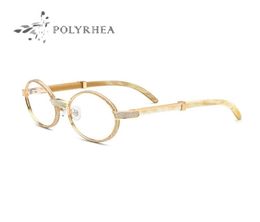 2021 Luxury Buffalo Horn Glasses Frames Men Women Fashion Retro Round Diamond Eyewear Frame Natural Texture Material Black And Whi6754701