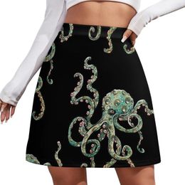 Skirts Green Octopus! Mini Skirt Women Clothing Korean Style Clothes 2024 Satin In