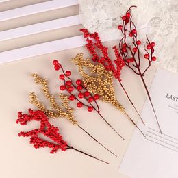 Decorative Flowers 5PCS 2024 Christmas Tree Artificial Fake Plant Garland For Wreath Party Decor Xmas Ornament Red Berries Set