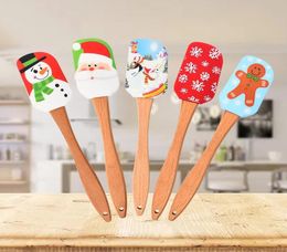 Cream Spatula Christmas Wooden Handle NonStick Kitchen Fondant Cake Silicone Cooking Scraper Kitchen Baking Tools Espatula6611850