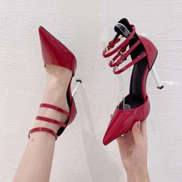 Ankle Strap Thin Heel Women Pumps Sxey Stripper Pointed Toe High Heels Red Brand Designer 2024 Summer Party Sandals Female