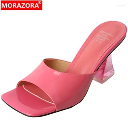 Slippers MORAZORA 2024 Arrive Patent Leather Women Strange Style High Heels Ladies Summer Dress Shoes