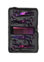 7quot Purple Professional 6PCSPet Grooming Scissors Shears Kit Dog Hair Curved Trimmer Pet Hairdressing Beauty Accessories1384616