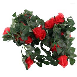 Decorative Flowers 180Cm Artificial Rose Flower Vine Wedding Real Touch Silk With Green Leaves For Home Hanging Garland Decor