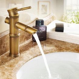 Bathroom Sink Faucets Kitchen Faucet Waterfall Brass Retro Mixer Taps Basin Tap Bamboo Heightening And Cold DN24