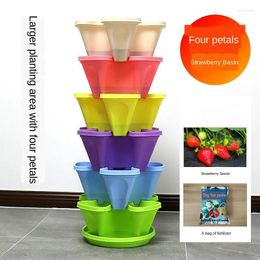 Vases 1 Set Of 7pcs With Universal Wheel Flowepot Multilayer Stacking Cultivation Pot Vegetable Melon Fruit Strawberry Planting