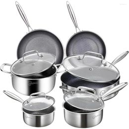 Cookware Sets 10 Piece Kitchen Set Hybrid Tri-ply Stainless Steel Pots And Pans Induction Dishwasher Oven Safe.