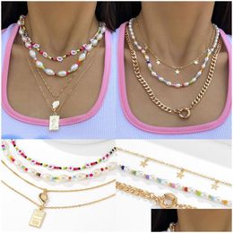 Chokers Colorf Flower Rice Bead Necklace Womens Simple Pearl Metal Tag Peach Heart Xl37 Drop Delivery Jewellery Necklaces Pendants Dhke2