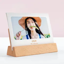 Decorative Plates 1PCS 15cm Solid Wood Card Holder Calendar Base With Backboard Free Custom Logo Po Clip Picture Stand Menu Place Home