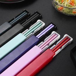 304 Stainless Steel Chopstick Lunch Tableware Travel Portable Chopsticks With Storage Box Holder Dinnerware Kitchen Accessories 240422