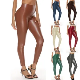 Women's Leggings Colorful Faux Leather Pants Women High Waist Skinny Hip Lifting Pencil Jeggings Stretchable Imitation Trousers