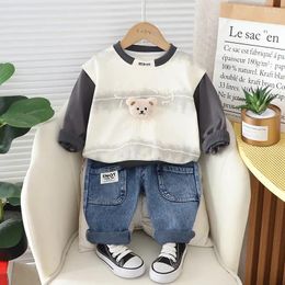 Clothing Sets Toddler Spring Outfits 2024 Baby Boy Clothes 1 To 2 Years Cartoon Patchwork Long Sleeve T-shirts And Pants Kids Boys Suit