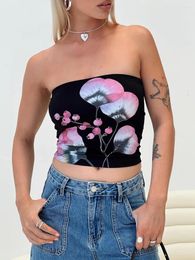 Women's Tanks Women S Y2k Crop Tube Top Strapless Floral Lace Bandeau Tops Summer Going Out Slim Cami Shirts 2024 Streetwear