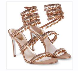 McNabney 2022 New Women Chandelier Embellished Satin Sandals Snakelike Ankle Straps the Shimmering Crystals Handmade AA2203168642871