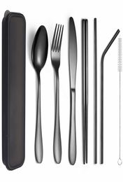 Black Tableware Set Stainless Steel Cutlery Set Portable with Box Travel Picnic Dinner Set 7 Piece Utensils Reusable EcoFriendly 25252929