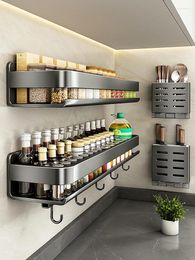Kitchen Storage Gun Gray Rack Seasoning No Punching Wall Hanging Household Supplies Complete Stainless