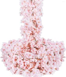 Decorative Flowers 2/4/6PCs 144 Heads Artificial Cherry Blossom For Wedding Pink Garland Hanging Vine Fake Flower Home Party Decoration