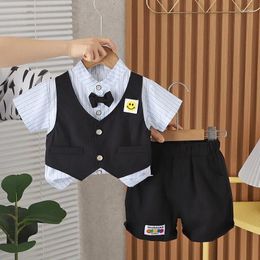 Clothing Sets Toddler Summer 1st Birthday Boy Outfit 2024 Korean Style Cute Turn-down Collar Short Sleeve Shirts And Shorts Boys Clothes