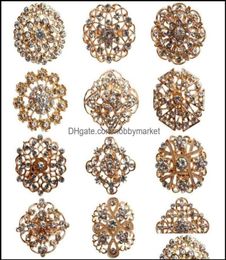 Pins Brooches Jewellery 24Pcs Clear Crystal Rhinestones Women Bridal Gold Brooch Pins For Diy Wedding Bouquet Kits Drop Delivery 2027553277