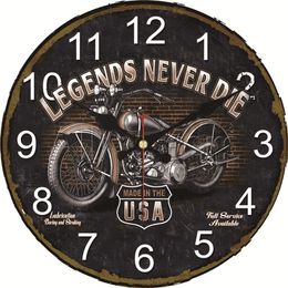 Wall Clocks 16 Inch Rustic Farmhouse Vintage Wall Clock Motorcycle Legends Never Die Large Race Route Silent Battery Operated Wall3668635