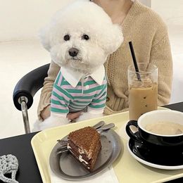 Dog Apparel Red Striped Clothes Summer Thin Pet T-shirt Cat Pomeranian Pullover Teddy Lapel Vest Puppy Two Legs