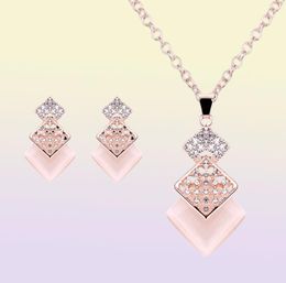 Pink Jewellery Gold Plated Necklace Set Fashion Square Diamond Wedding Bridal Costume Jewellery Sets Party Ruby JewelrysNecklace Ea7694188