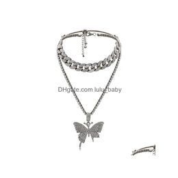 Chains Women Hip Hop Diamond Cuban Buckle Necklace Simple Butterfly Fashion Jewellery 4 Colours Drop Delivery Necklaces Pendants Dhwkj