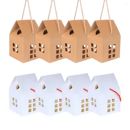 Gift Wrap 5pcs House Shape Christmas Candy Boxes Kraft Paper Wrapping Box For Xmas Packing Year