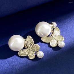 Stud Earrings Butterfly Shape Hanging Small Pearl Before And After