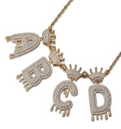 Luxury Iced Out Bling AZ Crown English Letter Pendant Necklace GoldSilver Hip hop 3mm 60cm Rope Chain Fashion Men Women Jewellery 7234803