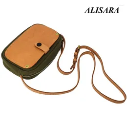 Shoulder Bags Japan And South Korea Original Single Leather Handbag Canvas Hit Colour Small Square Bag Messenger Mini Art Retro Mobile Phone