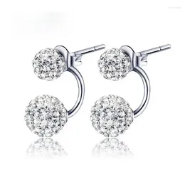 Stud Earrings Japan South Korea Silver Colour Shambhala Double Ball Female Hook Hanging Ears Before And After The Drill