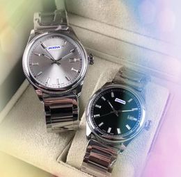 3 Stiches Style day date time flute case watch Big Size Men Clock Quartz Battery Movement Stainless Steel President Chain Bracelet watches gifts